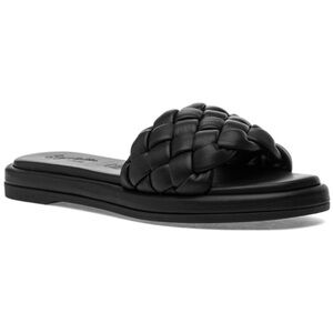 Seychelles Bellisima Braided Black Leather Slip-on Slide Flat Sandals Size 8